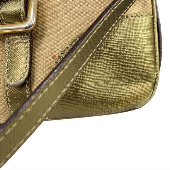 Prada Gold Saffiano & Canvas Tote Beige Leather Cross Body Bag with Entrupy - Picture 10 of 12